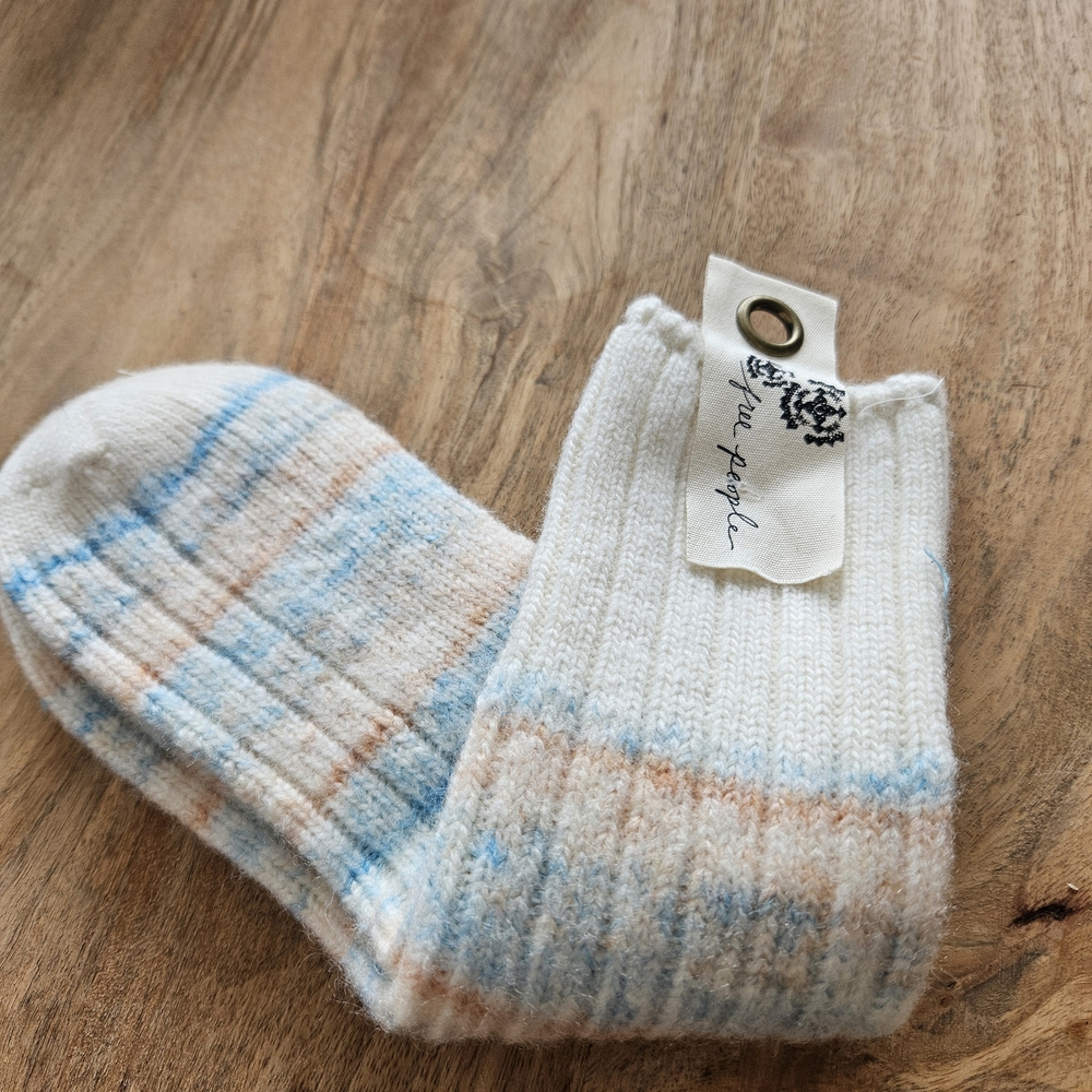 Free People Cream and Blue Ribbed Socks